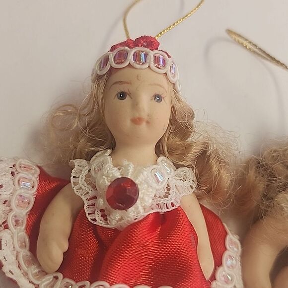 Vintage Porcelain Doll Ornaments Birthstone Red Purple - Picture 2 of 4